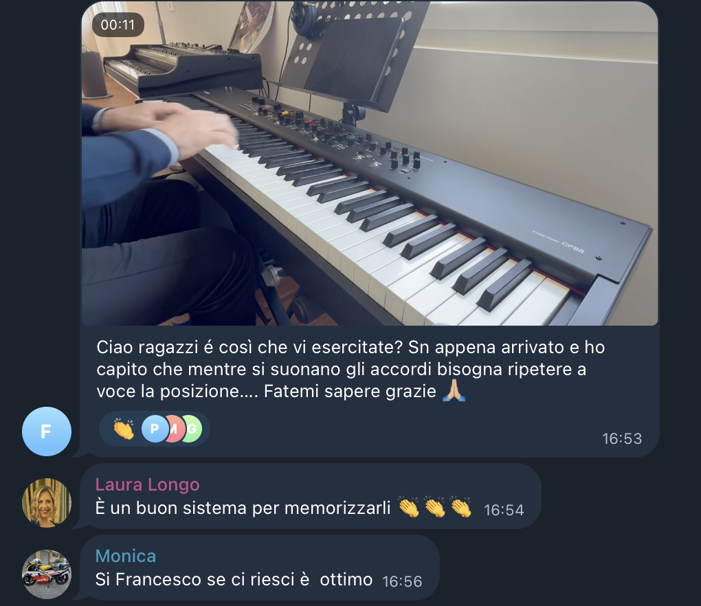 Francesco condivide esercizio al pianoforte chiedendo feedback